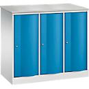Armoire vestiaire Resisto de C+P, 3 compartiments, 3 casiers, L 1148 x P 540 x H 1077 mm, gris clair/bleu clair