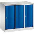 Armoire vestiaire Resisto de C+P, 3 compartiments, 3 casiers, L 1148 x P 540 x H 1077 mm, gris clair/bleu gentiane
