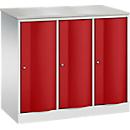 Armoire vestiaire Resisto de C+P, 3 compartiments, 3 casiers, L 1148 x P 540 x H 1077 mm, gris clair/rouge rubis