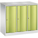 Armoire vestiaire Resisto de C+P, 3 compartiments, 3 casiers, L 1148 x P 540 x H 1077 mm, gris clair/vert clown