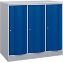 Armoire vestiaire Resisto de C+P, 3 compartiments, 3 casiers, L 1148 x P 640 x H 1077 mm, alu blanc/bleu gentiane