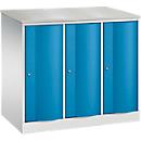 Armoire vestiaire Resisto de C+P, 3 compartiments, 3 casiers, L 1148 x P 640 x H 1077 mm, gris clair/bleu clair