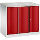 Armoire vestiaire Resisto de C+P, 3 compartiments, 3 casiers, L 1148 x P 640 x H 1077 mm, gris clair/rouge rubis