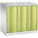 Armoire vestiaire Resisto de C+P, 3 compartiments, 3 casiers, L 1148 x P 640 x H 1077 mm, gris clair/vert clown