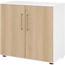 Armoires Breno, 2 HC, verrouillables, 28 kg par étagère, L 800 x P 420 x H 748 mm, blanc/chêne