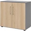 Armoires Breno, 2 HC, verrouillables, 28 kg par étagère, L 800 x P 420 x H 748 mm, graphite/chêne