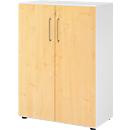 Armoires Breno, 3 HC, verrouillables, 28 kg par étagère, L 800 x P 420 x H 1100 mm, blanc/érable