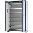 Asecos accubak ION-CORE-90 CS 1200, 6 geperforeerde legborden + 1 bodem lekbak, B 1193 x D 615 x H 1953 mm