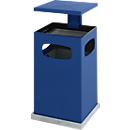 Ashtray wastepaper basket with removable roof, 70 litres, gentian blue RAL 5010