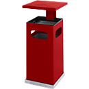 Ashtray wastepaper basket with removable roof, 80 litres, W 500 x D 500 x H 955 mm, fire red RAL 3000