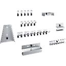 Assortiment geperforeerde bodemplaat toebehoren Perfo, 20 stuks, 10 haken/5 gereedschapsklemmen met Ø 13 mm/5 gereedschapshouders, gegalvaniseerd metaal, zilver