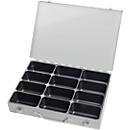 Assortimentkoffer ADB, leeg, 12 vakken, afsluitbaar, met handvat, B 330 x D 230 x H 50 mm, staal &amp; ABS kunststof, lichtgrijs RAL 7035