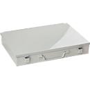 Assortment case ADB, empty, 6 long compartments, lockable, with handle, W 330 x D 230 x H 50 mm, steel &amp; ABS plastic, light gray RAL 7035