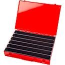 Assortment case ADB, empty, 6 long compartments, lockable, with handle, W 330 x D 230 x H 50 mm, steel &amp; ABS plastic, traffic red RAL 3020
