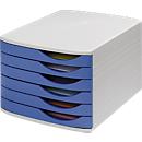 ATLANTA ladebox, 6 vlakke schuiflades gesloten, A4, polystyreen, grijs/blauw