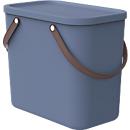 Aufbewahrungsbox ALBULA, mit Deckel, 25 Liter, Bügelgriff, stapelbar, aus recyceltem Kunststoff, B 400 x T 235 x H 340 mm, blau