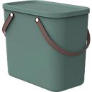 Aufbewahrungsbox ALBULA, mit Deckel, 25 Liter, Bügelgriff, stapelbar, aus recyceltem Kunststoff, B 400 x T 235 x H 340 mm, grün
