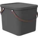 Aufbewahrungsbox ALBULA, mit Deckel, 40 Liter, Bügelgriff, stapelbar, aus recyceltem Kunststoff, B 400 x T 358 x H 340 mm, anthrazit