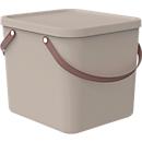 Aufbewahrungsbox ALBULA, mit Deckel, 40 Liter, Bügelgriff, stapelbar, aus recyceltem Kunststoff, B 400 x T 358 x H 340 mm, braun