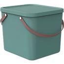 Aufbewahrungsbox ALBULA, mit Deckel, 40 Liter, Bügelgriff, stapelbar, aus recyceltem Kunststoff, B 400 x T 358 x H 340 mm, grün
