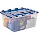 Aufbewahrungsbox Fellowes BANKERS BOX, Volumen 45 l, stapelbar, geteilter Scharnierdeckel, L 590 x B 430 x H 280 mm, Polypropylen, transparent-dunkelblau