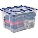 Aufbewahrungsbox Fellowes BANKERS BOX, Volumen 55 l, stapelbar, geteilter Scharnierdeckel, L 590 x B 430 x H 350 mm, Polypropylen, transparent-dunkelblau