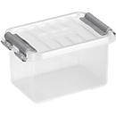 Aufbewahrungsbox Sunware Q-LINE, Verschlussclips, transparent, stapelbar, 0,4L, L 118 x B 77 x H 62 mm, grau