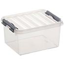 Aufbewahrungsbox Sunware Q-LINE, Verschlussclips, transparent, stapelbar, 2 l, L 200 x B 150 x H 100 mm, grau