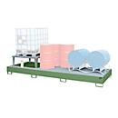 Auffangwanne Bauer AWA 31, Stahl, grün, L 3850 x B 1460 x H 780 mm, 1000 l, für 3 x 1000 l IBC, 1 Abfüllaufsatz, 2 Gitteroste