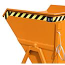 Auge à copeaux Bauer SKS 550, acier, orange, L 1250 x P 1200 x H 1170 mm, 550 l, jusqu'à 1000 kg, rouleaux, robinet de vidange, dispositif de basculement manuel.
