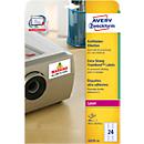 Avery Zweckform Etiketten L6141-20, extra stark haftend, geeignet für Laserdrucker, 63,5 x 33,9 mm, 480 Stück/20 A4-Bogen, Polyesterfolie, weiß