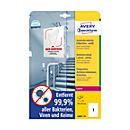 Avery Zweckform Etiketten Serie L8001-10, antimikrobiell, desinfektionsmittelbeständig, für Laserdrucker, 210 x 297 mm, 10 Stück/10 A4-Bogen, Folie, weiß