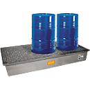Bac de rétention 220/3 - en plastique renforcé de fibres de verre (PVR) - 220 litres - pour 3 fûts de 220 litres - L 1880 x l. 850 x H 190 mm - avec caillebotis