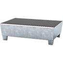 Bac de rétention ASECOS, en acier, avec grille et patins de chariot élévateur, capacité de 200 l, L 815 x P 1235 x H 350 mm, galvanisé