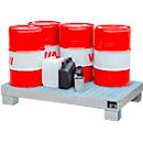 Bac de rétention AW60/3 M - 74 litres - L 1300 x l. 800 x H 205 mm - avec caillebotis - galvanisé