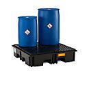 Bac de rétention de palette PE CEMO 220/4 pour 1 palette industrielle, L 1230 x l 1230 x H 290 mm, 220 l, pour 4 fûts de 200 l, caillebotis PE