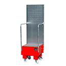 Bac de rétention mobile avec panneau perforé, en acier, capacité 1 fût de 60 L, rouge
