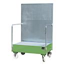 Bac de rétention mobile, en acier, volume de rétention 215 L pour 2 fûts de 200 L, vert laqué