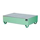 Bac de rétention, pour 2 fûts de 200 l, avec grille galvanisée, L 1200 x l 800 x H 360 mm, accessible en fauteuil roulant, acier, réséda.vert RAL 6011