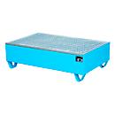 Bac de rétention, pour 2 fûts de 200 l, avec grille galvanisée, L 1200 x l 800 x H 360 mm, accessible par le bas, acier, bleu clair RAL 5012
