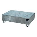 Bac de rétention, pour 2 fûts de 200 l, avec grille galvanisée, L 1200 x l 800 x H 360 mm, accessible par le bas, acier, galvanisé à chaud