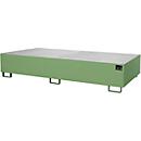 Bac de rétention pour le rayonnage des entrepôts type RW/GR 2700-3, avec caillebotis, vert RAL 6011