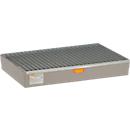 Bac de rétention pour palettes en PRV 150 CEMO, pour palettes Euro, L 1200 x P x 800 x H 190 mm, avec caillebotis galvanisé
