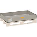 Bac de rétention pour palettes en PRV 150 CEMO, pour palettes Euro, L 1200 x P x 800 x H 208 mm, avec ergots d'arrêt