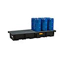 Bac de rétention pour palettes PE CEMO 425/4e pour 2 palettes Euro dans le sens de la longueur, L 2420 x l 880 x H 360 mm, 425 l, pour fûts de 4 x 200 l, caillebotis en acier