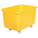 Bac rectangulaire, plastique, mobile, 340 L, jaune
