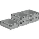 Bacs légers Euro Box SSI Schaefer ELB 4120, capacité 10,9 L, empilables, sans couvercle, avec poignée sous le couvercle, polypropylène, gris, 5 pièces