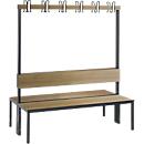 Banc d'armoire Basic Plus, 2 côtés, dossier, sans porte-chaussures, piètement gris-noir RAL 7021, L 1500 mm, décor chêne Ser.