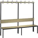 Banc de vestiaire Basic Plus, 1 face, dossier, sans porte-chaussures, base gris noir RAL 7021, L 1960 mm, décor chêne ser.