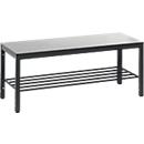Banc de vestiaire Basic Plus, pour locaux humides, sans dossier, piétement à 4 branches gris noir RAL 7021, avec grille à chaussures, L 1000 mm, décor gris argenté